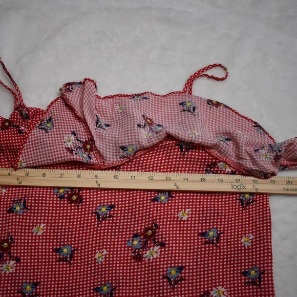 Everly Gingham Crop Tank Top Sz L Floral Back Tie Boho Cottagecore - Picture 12 of 12